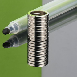 Magnes neodymowy — średnica ⌀16 mm, otwór ⌀12 mm, grubość 2 mm — pierścieniowy (N38)