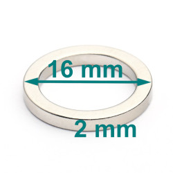 Magnes — średnica ⌀16 mm, otwór ⌀12 mm, grubość 2 mm — neodymowy (N38)