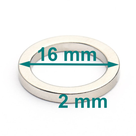 Magnes — średnica ⌀16 mm, otwór ⌀12 mm, grubość 2 mm — neodymowy (N38)