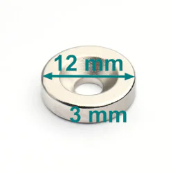 Magnes okrągły, pod wkręt — ⌀12 mm, ⌀7,2/⌀3,6 mm, 3 mm — neodymowy