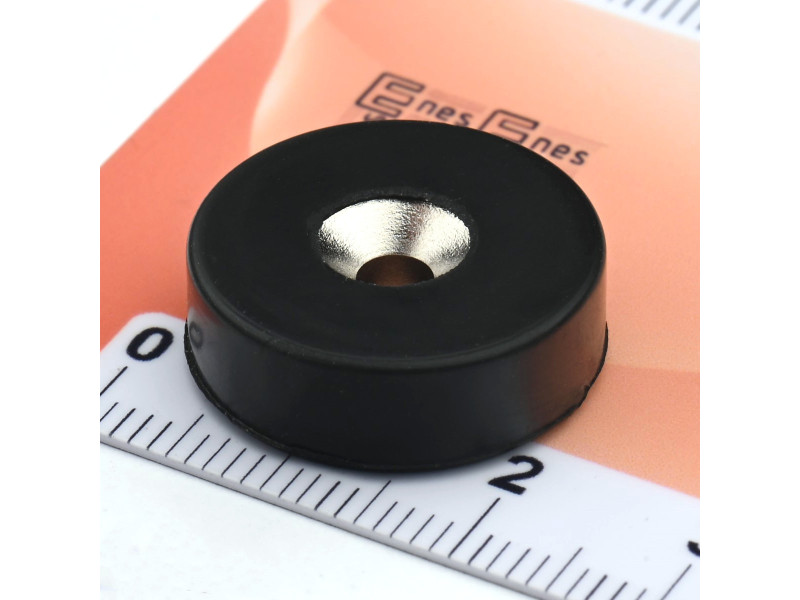 Magnes w gumie, okrągły, pod wkręt — ⌀19,5 mm, ⌀7,2/⌀3,6 mm, wysokość 6,5 mm
