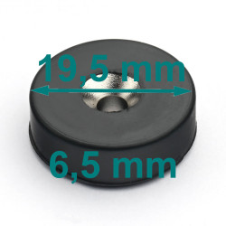 Magnes w gumie, okrągły, pod wkręt — ⌀19,5 mm, ⌀7,2/⌀3,6 mm, wys. 6,5 mm — neodymowy