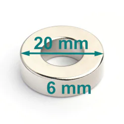 Magnes neodymowy — średnica ⌀20 mm, otwór ⌀10 mm, grubość 6 mm — N38
