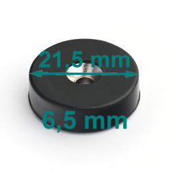 Magnes w gumie, okrągły, z otworem pod wkręt — ⌀19,5 mm, ⌀7,2/⌀3,6 mm, wys. 6,5 mm — neodymowy (N42)