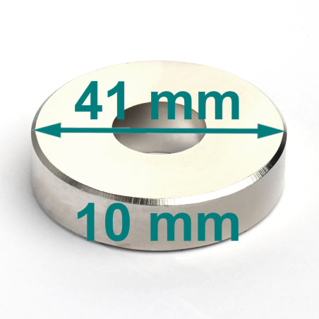 Magnes silny — średnica ⌀41 mm, otwór ⌀15 mm, wys. 10 mm — neodymowy (N38)