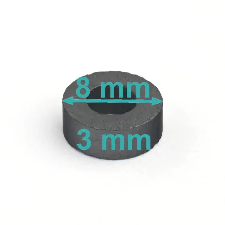 Magnes — średnica ⌀8 mm, otwór ⌀4 mm, wysokość 3 mm — ferrytowy (F30)