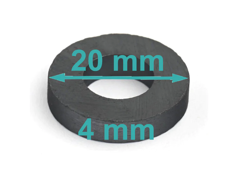 Magnes — średnica ⌀20 mm, otwór ⌀10 mm, wysokość 4 mm — ferrytowy (F30)