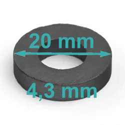 Magnes — średnica ⌀20 mm, otwór ⌀10 mm, wysokość 4,3 mm — ferrytowy (F30)