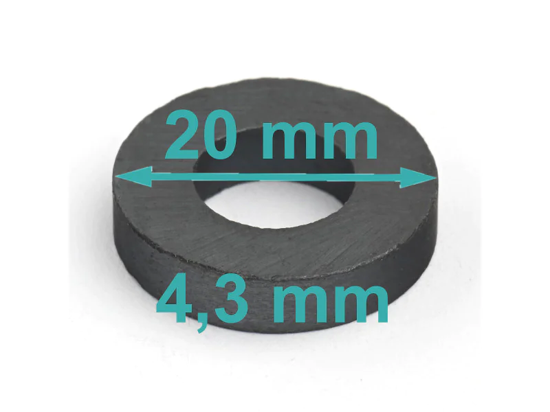 Magnes — średnica ⌀20 mm, otwór ⌀10 mm, wysokość 4,3 mm — ferrytowy (F30)