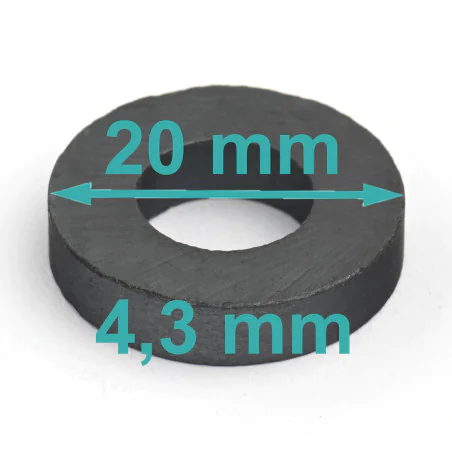 Magnes — średnica ⌀20 mm, otwór ⌀10 mm, wysokość 4,3 mm — ferrytowy (F30)