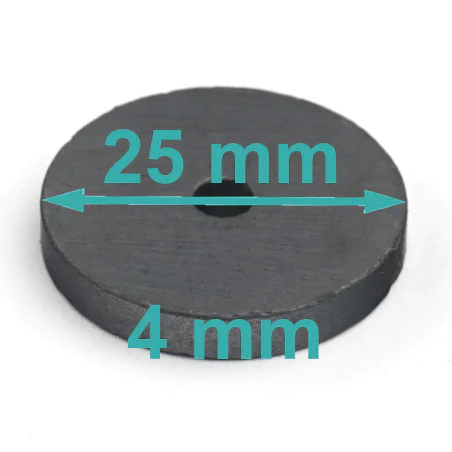 Magnes — średnica ⌀25 mm, otwór ⌀4,1 mm, wysokość 4 mm — ferrytowy (F30)