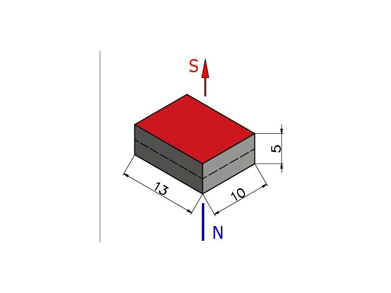 Magnes neodymowy — długość 13 mm, szerokość 10 mm, wysokość 5 mm — materiał N35