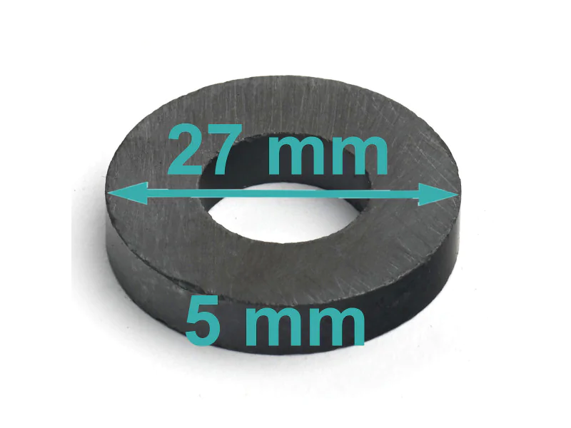 Magnes ferrytowy — średnica ⌀27 mm, otwór ⌀12,6 mm, grubość 5 mm