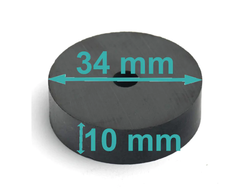 Magnes — średnica ⌀34 mm, otwór ⌀5,5 mm, wysokość 10 mm — ferrytowy (F30)