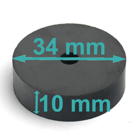 Magnes — średnica ⌀34 mm, otwór ⌀5,5 mm, wysokość 10 mm — ferrytowy (F30)