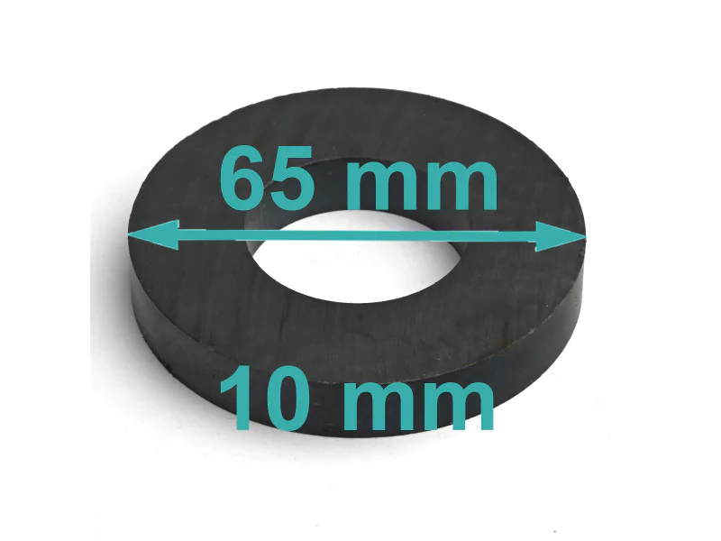 Magnes pierścieniowy — średnica ⌀65 mm, otwór ⌀32 mm, grubość 10 mm — ferrytowy