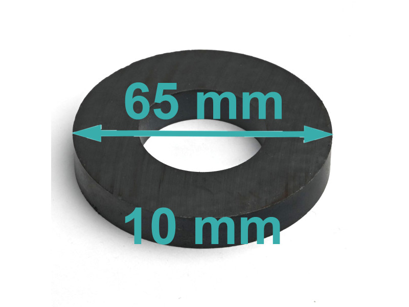 Magnes pierścieniowy — ⌀65 mm, otwór ⌀32 mm, grubość 10 mm — ferrytowy
