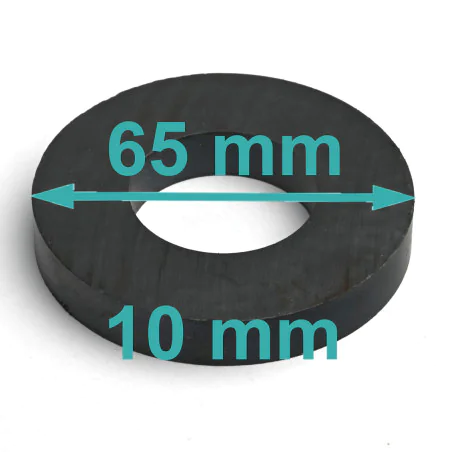 Magnes pierścieniowy — średnica ⌀65 mm, otwór ⌀32 mm, grubość 10 mm — ferrytowy