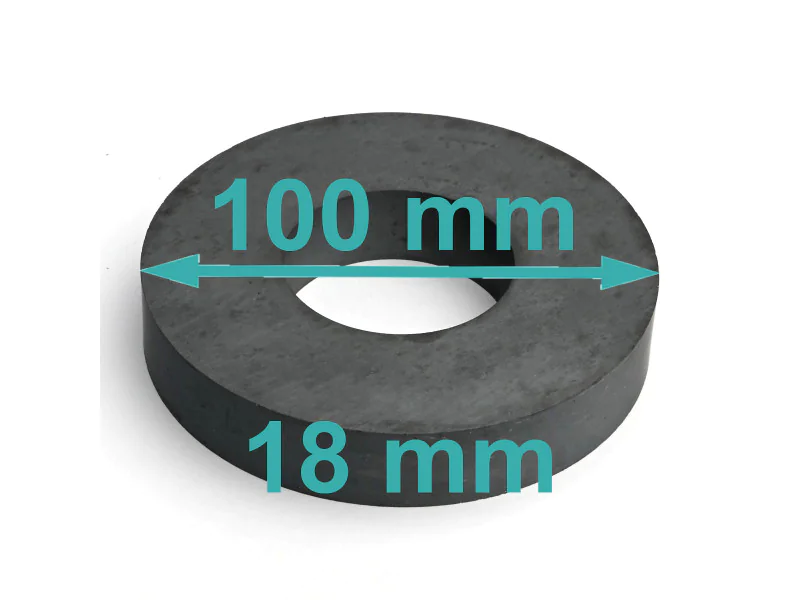 Magnes — średnica ⌀100 mm, otwór ⌀45 mm, wysokość 18 mm — ferrytowy (F30)