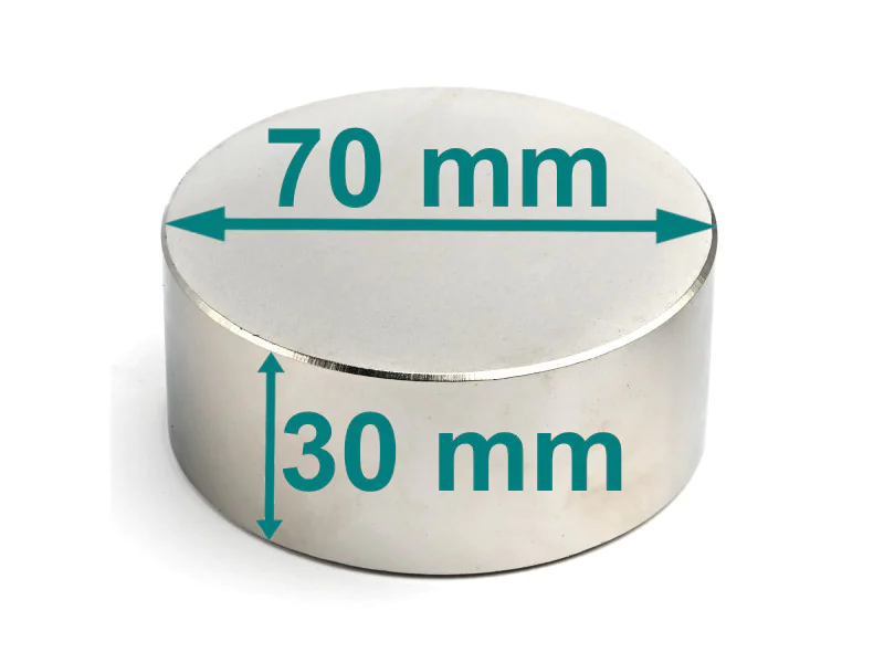 Magnes neodymowy — średnica ⌀70 mm, wys. 30 mm — N38