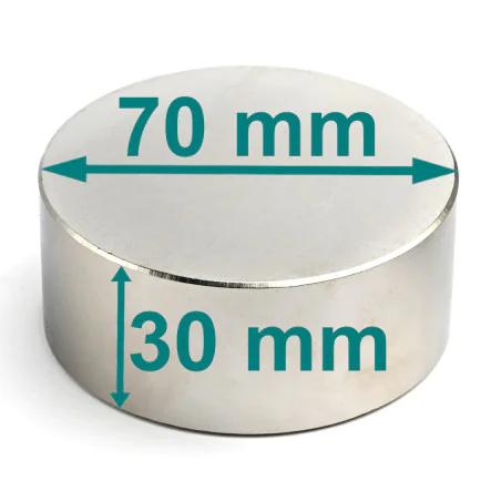 Magnes neodymowy — średnica ⌀70 mm, wys. 30 mm — N38
