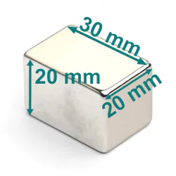 Magnes — długość 30 mm, szerokość 20 mm, wysokość 20 mm — neodymowy (N35H)