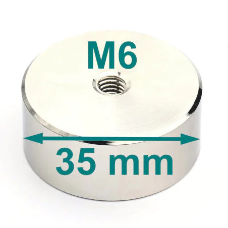 Magnes neodymowy w obudowie z gwintem wewn. M6, średnica 35 mm, wys. 15 mm
