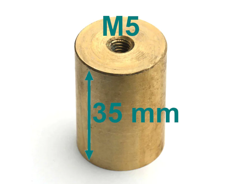 Magnes w obudowie mosiężnej, średnica ⌀25 mm, gwint wewn. M5, wys. 35 mm, neodymowy Magnes w obudowie mosiężnej, średnica ⌀25 mm, gwint wewn. M5, wys. 35 mm, neodymowy