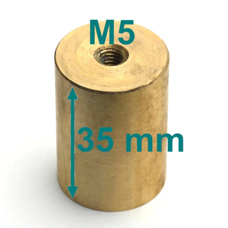 Magnes w obudowie mosiężnej, średnica ⌀25 mm, gwint wewn. M5, wys. 35 mm, neodymowy