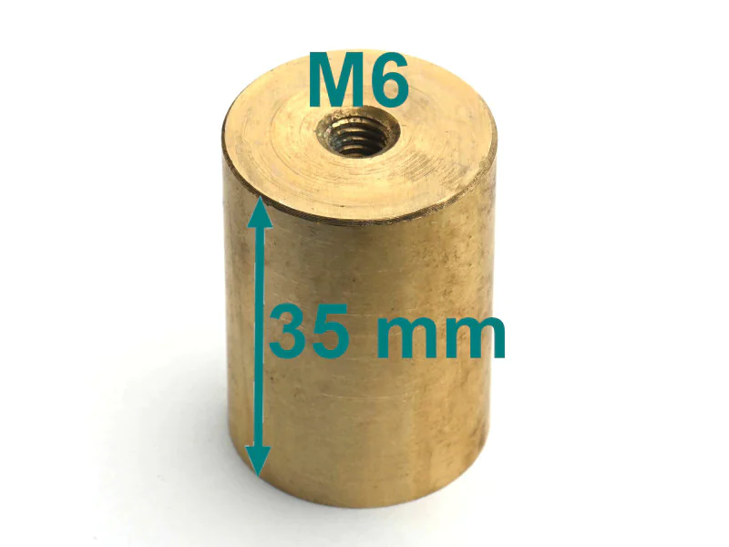 Magnes w obudowie mosiężnej, średnica ⌀25 mm, gwint wewn. M6, wys. 35 mm, neodymowy Magnes w obudowie mosiężnej, średnica ⌀25 mm, gwint wewn. M6, wys. 35 mm, neodymowy