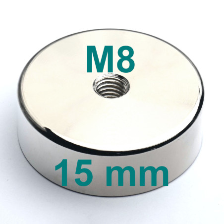 Magnes neodymowy z gwintem M8, obudowany, średnica 45 mm, wys. 15 mm