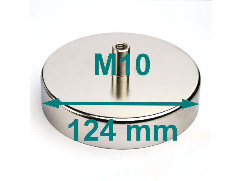 Magnes w obudowie — średnica ⌀124 mm, z gwintowaną tuleją M10 — ferrytowy Magnes w obudowie — średnica ⌀124 mm, z gwintowaną tuleją M10 — ferrytowy