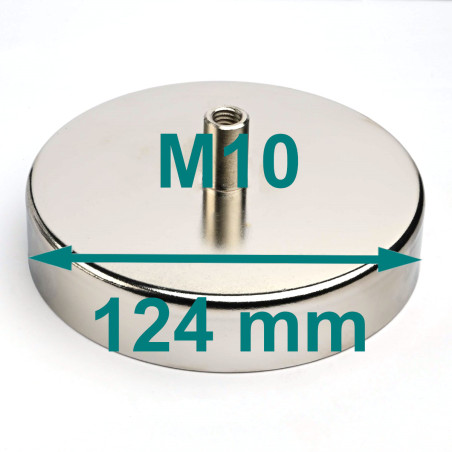 Magnes w obudowie — średnica ⌀124 mm, z gwintowaną tuleją M10 — ferrytowy