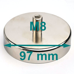 Magnes w obudowie — średnica ⌀97 mm, z gwintowaną tuleją M8 — ferrytowy