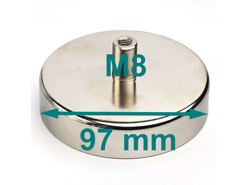 Magnes w obudowie — średnica ⌀97 mm, z gwintowaną tuleją M8 — ferrytowy