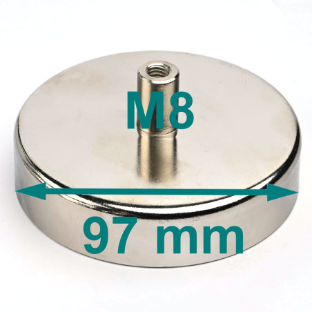 Magnes w obudowie — średnica ⌀97 mm, z gwintowaną tuleją M8 — ferrytowy