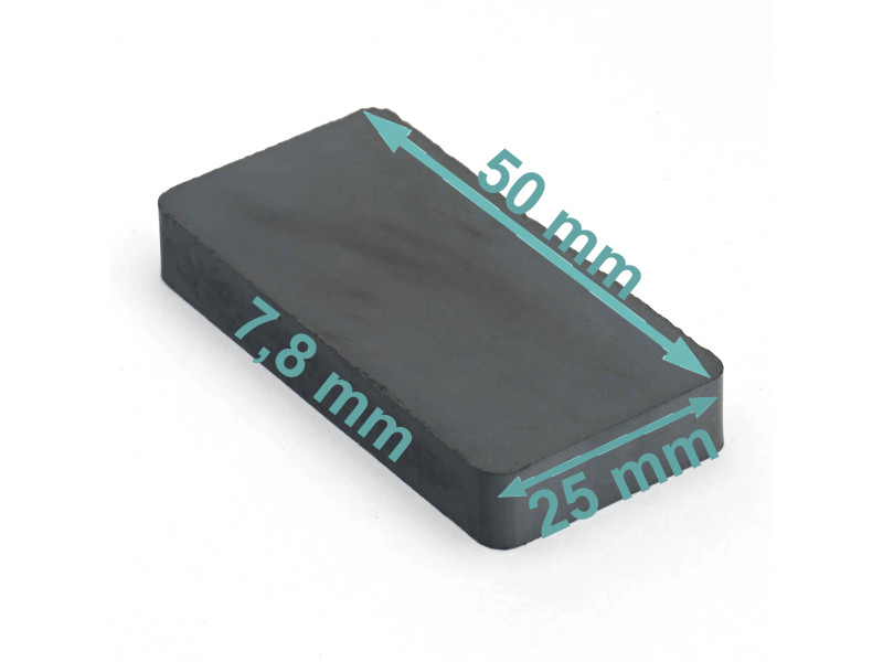 Magnes — długość 50 mm, szerokość 25 mm, wysokość 7,8 mm — ferrytowy (F30)