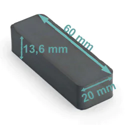 Magnes — długość 60 mm, szerokość 20 mm, wysokość 13,6 mm — ferrytowy (F35)