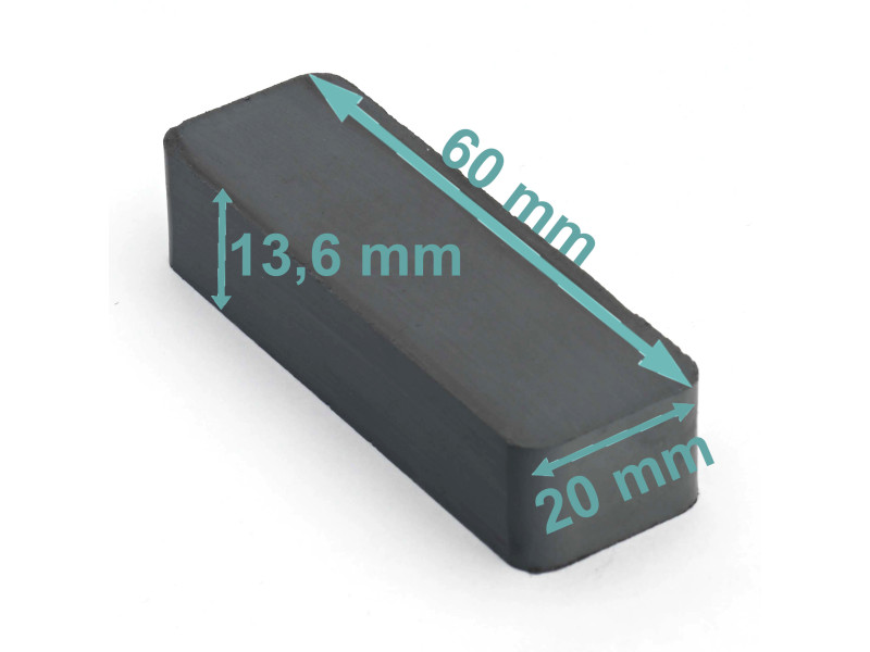Magnes — długość 60 mm, szerokość 20 mm, wysokość 13,6 mm — ferrytowy (F35)
