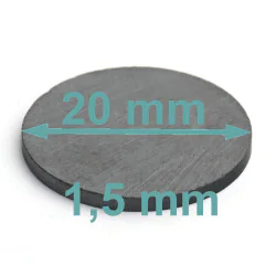 Magnes — średnica ⌀20 mm, wysokość 1,5 mm — ferrytowy (F30)