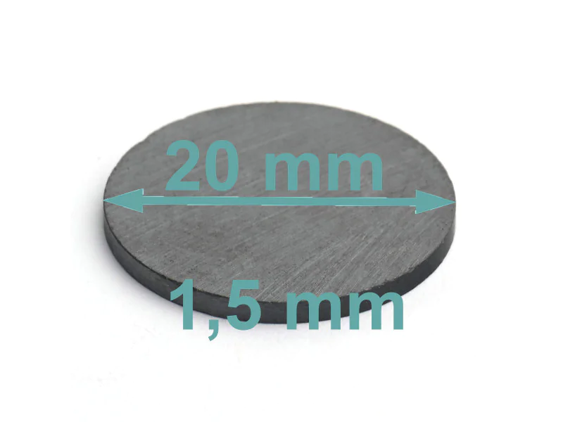 Magnes — średnica ⌀20 mm, wysokość 1,5 mm — ferrytowy (F30)