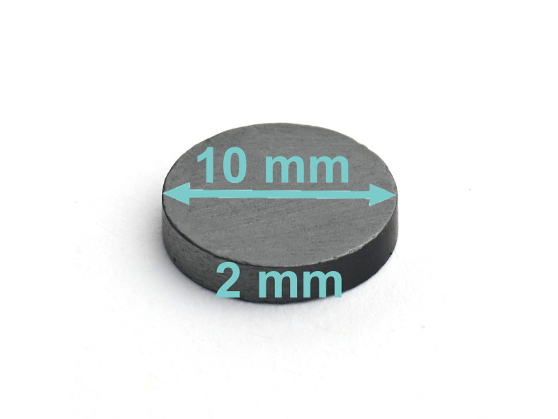 Magnes — średnica ⌀10 mm, wysokość 2 mm — ferrytowy (F30)