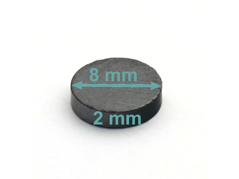 Mały magnes okrągły — średnica ⌀8 mm, wys. 2 mm — ferrytowy (F30)