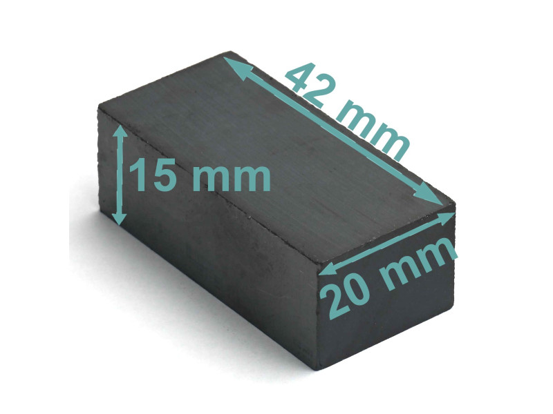 Magnes — długość 42 mm, szerokość 20 mm, wysokość 15mm — ferrytowy (F35)