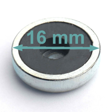 Magnes w obudowie — średnica ⌀16 mm, z otworem pod płaski łeb śruby — ferrytowy