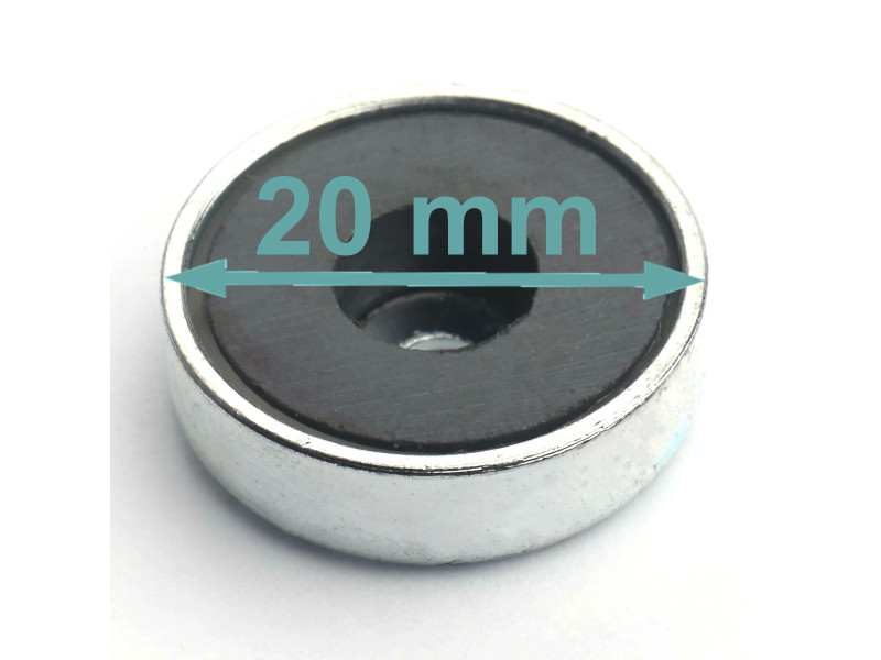 Magnes w obudowie — średnica ⌀20 mm, z otworem pod płaski łeb śruby — ferrytowy
