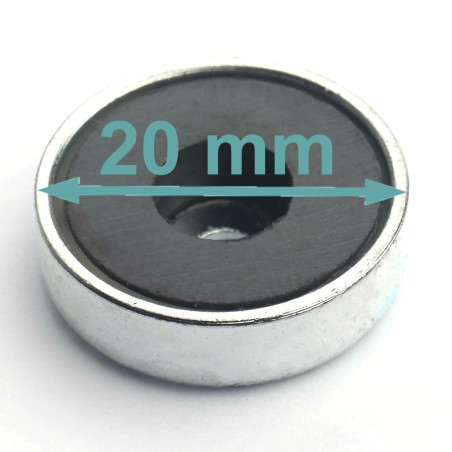 Magnes w obudowie — średnica ⌀20 mm, z otworem pod płaski łeb śruby — ferrytowy