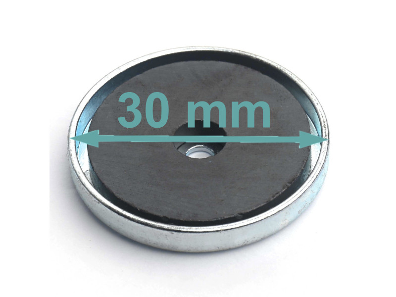 Magnes w obudowie — średnica ⌀30 mm, z otworem pod płaski łeb śruby — ferrytowy