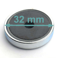 Magnes w obudowie — średnica ⌀32 mm, z otworem pod płaski łeb śruby — ferrytowy