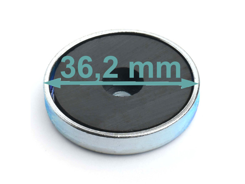 Magnes w obudowie — średnica ⌀36,2 mm, z otworem pod płaski łeb śruby — ferrytowy